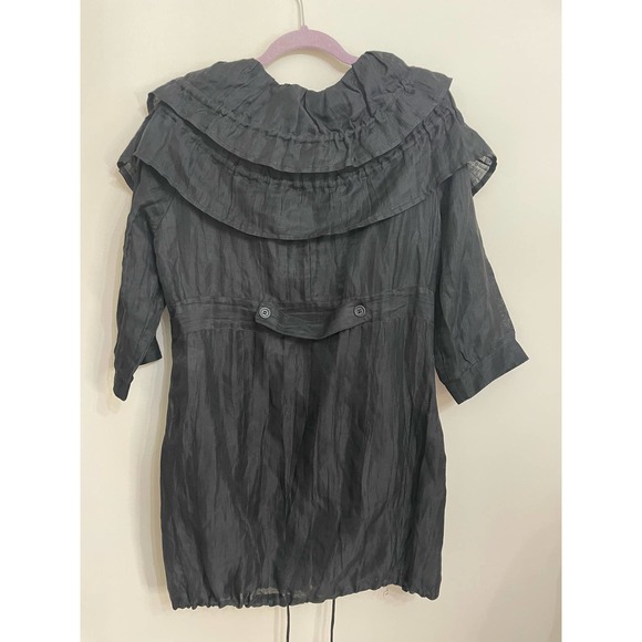 Simon Chang Black Jacket Dress Ruffle Neck 3/4 sleeves SZ 10 Tunic Long Top - Picture 3 of 14